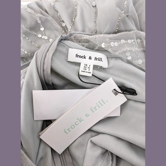 Frock and Frill Size 4 Bridesmaid Short Sleeve Maxi Gown Dress In Light Gray - Picture 11 of 12